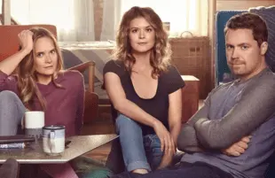 Greg Poehler, Priscilla Faia, and Rachel Blanchard in You Me Her (Audience Network)