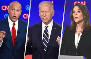 Cory Booker, Joe Biden and Marianne Williamson on stage at this week's Democratic Primary Debates