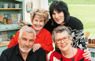 Paul Hollywood, Sandi Toksvig Noel Fielding and Prue Leith in The Great British Baking Show. (Channel 4/Netflix)