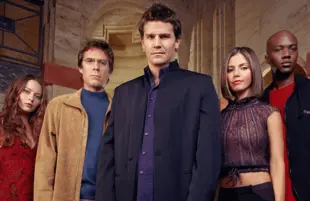 Amy Acker, Alexis Denisof, David Boreanaz, Charisma Carpenter and J. August Richards in a promotional photo for Angel's third season. (20th Century Fox Television)  
