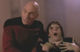 Patrick Stewart and Marina Sirtis in the oft-scorned "Genesis" episode of Star Trek: The Next Generation (Paramount)