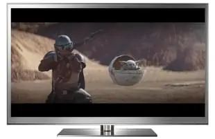 Star Wars: The Mandalorian letterboxed on an HDTV screen.