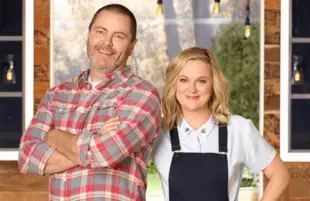 Nick Offerman and Amy Poehler in a promiotional photo for Making It Season 2. (Chris Haston/NBC)