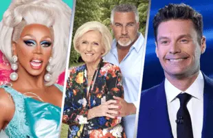 RuPaul's Drag Race, The Great British Baking Show and American Idol all made the list. (Photos: Logo, BBC, FOX).