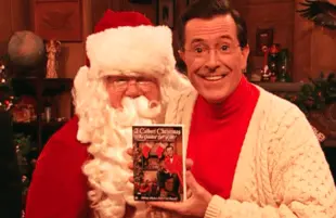 Stephen Colbert enlists Santa (George Wendt) in promoting the DVD of his special, A Colbert Christmas: The Greatest Gift of All!. (Comedy Central)