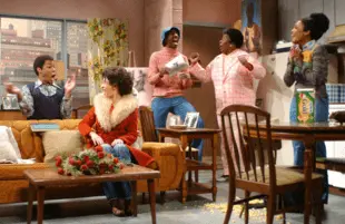 Finesse Mitchell, Maya Rudolph, J.B. Smoove, Kenan Thompson and Janet Jackson in SNL's 2004 Good Times sketch. (Photo: NBC)