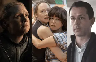 Gwendoline Christie in GoT (HBO), Anna Konkle and Maya Erskine in PEN15 (Hulu), and Jeremy Strong in Succession (HBO)