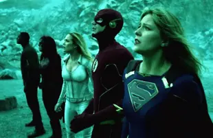 Can't believe your eyes? Neither can we. An image from the Arrowverse crossover Crisis on Infinite Earths. (The CW)