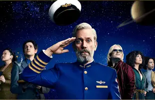 Hugh Laurie and the cast of Avenue 5 strike a pose for the show's poster. (HBO)