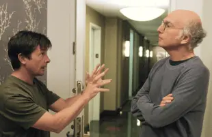 Michael J. Fox and Larry David in Curb Your Enthusiasm. (HBO)