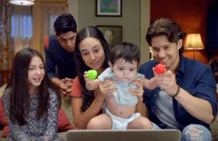 Elle Paris Legaspi, Brandon Larracuente, Emily Tosta and Niko Guardado in Party of Five. (Freeform)