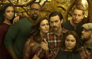 Susan Kelechi Watson, Sterling K. Brown, Mandy Moore, Milo Ventimiglia, Chrissy Metz, Justin Hartley, and Chris Sullivan in This Is Us. (NBC)