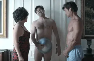 Casey Wilson, Andrew Rannells and Tuc Watkins in Black Monday (Showtime)