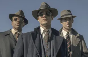 Jeremy Pope, Darren Criss and David Corenswet in Hollywood. (Netflix)