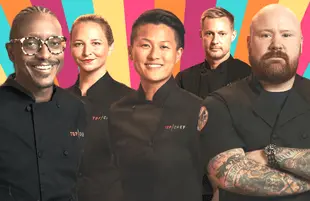 Gregory Gourdet, Stephanie Cmar, Melissa King, Bryan Voltaggio and Kevin Gillespie in Top Chef All Stars: L.A.. (Bravo)