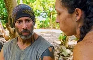 Tony Vlachos and Sarah Lacina  in Survivor: Winners at War(CBS)