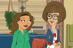 Justina Machado and Rita Moreno get animated in a scene from last night's One Day at a Time. (Pop TV) 