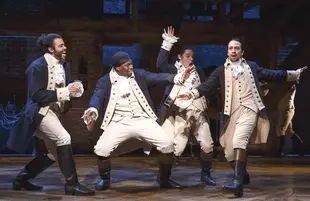 Daveed Diggs, Okieriete Onaodowan, Anthony Ramos, and Lin-Manuel Miranda in the original Broadway cast of Hamilton. (Photo: Joan Marcus)