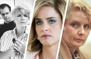 Stephen Collins & Meredith Baxter in A Woman Scorned, Amanda Peet in Dirty John, and Betty Broderick herself in Snapped. (CBS/USA/Oxygen)
