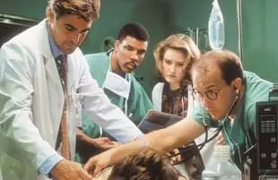 George Clooney, Eriq LaSalle, Sherry Stringfield, Anthony Edwards in ER. (Warner Bros.)