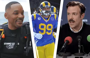 Will Smith in Discovery's Shark Week special Off The Deep End, Hard Knocks: LA and Jason Sudeikis in Ted Lasso. (Photos: Discovery/HBO/Apple TV+)