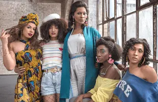 Hailie Sahar, Indya Moore, Dominique Jackson, Angelica Ross, and Mj Rodriguez in Pose.(FX)
