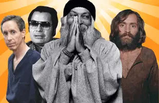 Warren Jeffs, Jim Jones, the Bhagwan Shree Rajneesh, and Charles Manson have all been the subjects of exceptional cult-focused docs and films. (Photos: Showtime, PBS, Netflix, Epix)