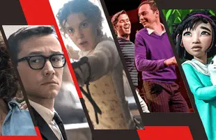 Joseph Gordon-Levitt in The Trial of the Chicago 7, Millie Bobby Brown in Enola Holmes, Andrew Rannells and Jim Parsons in The Boys in the Band Over the Moon. , 