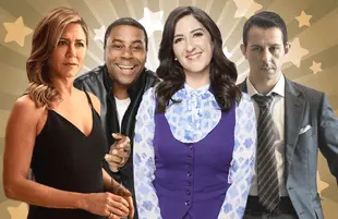 The Emmy should-win all stars: Jennifer Aniston, Kenan Thompson, D'ArcyCarden and Jeremy Strong. (Photos: Apple TV+, NBC, Netflix)