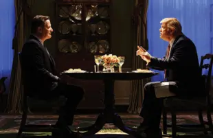 Jeff Daniels as James Comey and Brendan Gleeson as Donald Trump in The Comey Rule. (Showtime)