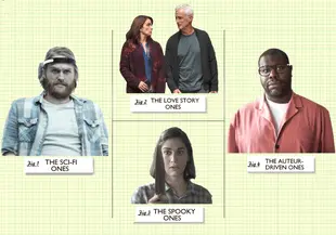 Clockwise from top: Tina Fey and John Slattery in Amazon's Modern Love, Steve McQueen directs Amazon's Small Axe, Lizzy Caplan in Hulu's Castle Rock, and Wyatt Russell in Black Mirror. (Photos: Amazon, 20th Century Fox, Hulu, Netflix)