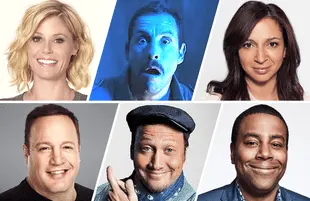 Top row: Julie Bowen, Adam Sandler, Maya Rudoph; Bottom row: Kevin James, Rob Schnieder, Kenan Thompson.