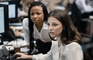 Myha’la Herrold and Marisa Abela in Industry. (Amanda Searle/HBO)