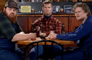 K. Trevor Wilson, Jared Keeso, Nathan Dales in Letterkenny (Hulu)