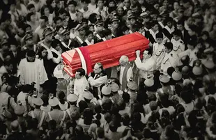 Mourners escort the coffin of the assassinated Bishop Juan Gerardi in The Art Of Political Murder. (HBO)