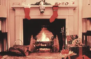 An image from the 1970-era Yule Log that aired for many years on WPIX-TV in New York.