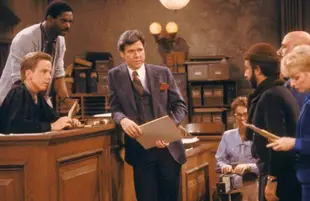 John Larroquette and Harry Anderson on Night Court (NBC)