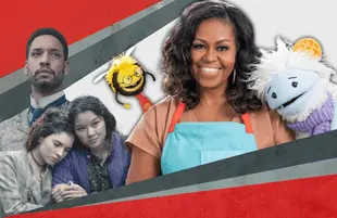 Royce Pierreson, Darci Shaw and Thaddea Graham in The Irregulars, Michelle Obama in Waffles + Mochi. (Photos: Netflix)