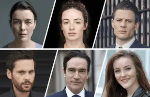 Top row: Olivia Williams, Laura Donnelly, James Norton. Bottom row: Tom Riley, Ann Skelly, and Ben Chaplin.