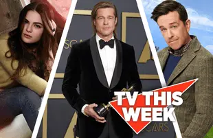 Chiara Aurelia in Cruel Summer, Brad Pitt is set to present at The 93rd Annual Academy Awards, and Ed Helms headlines Rutherford Falls. (Photos: Freeform/Frank Ockenfels, ABC/Rick Rowell, Peacock. Justin Stephens)