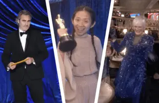 Joaquin Phoenix, Chloe Zhao and Glenn Close at the 93rd Academy Awards. (Photos: ABC)