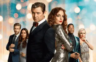 Adam Huber, Daniella Alonso, Grant Show, Elizabeth Gillies, Sam Adegoke and Elaine Hendrix in Dynasty. (Photo: The CW)