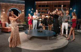 (L to R) Deleesa St Agathe, Savannah Palacio, Bryant Wood, Jack Atkins, Lisa, Terilisha, Courtney Linsen, Lee Swift, Khat, Mitchell, and Chloe Veitch in The Circle season 2