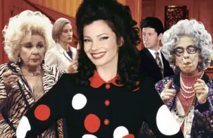 Renée Taylor, Lauren Lane, Fran Drescher, Charles Shaughnessy and Ann Morgan Guilbert in The Nanny. 