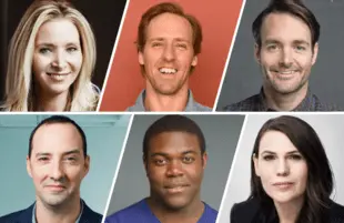 Top row: Lisa Kudrow, Nat Faxon, Will Forte. Bottom Row: Tony Hale, Sam Richardson, Clea DuVall. 