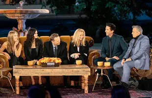 Jennifer Aniston, Courteney Cox, Matthew Perry, Lisa Kudrow, David Schwimmer, and Matt LeBlanc reunite in the long-awaited Friends reunion. (Photo: HBO Max)