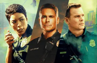 Rob Lowe of 9-1-1 Lone Star (center), with Angela Bassett and Peter Krause of 9-1-1. (Photos: Fox) 