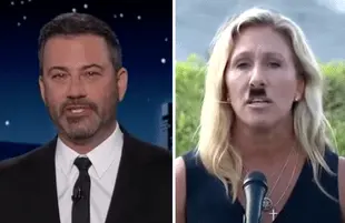 "It's amazing what a little education can do!" Kimmel joked about Greene's so-called apology. (Photos: ABC)