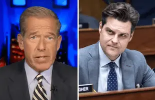 Last night, Brian Williams destroyed Matt Gaetz in the final minutes of his MSNBC hour. (Photos: MSNBC)