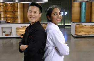 Top Chef superfans like Farah Mome (right) are paired with popular show alums like Melissa King (left) in Top Chef Amateurs. (Photo: David Moir/Bravo)